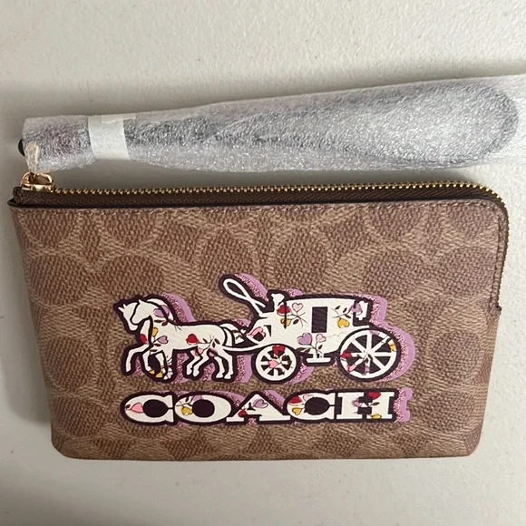 Coach Brown Wristlet with Pink and White Accents - Picture 2 of 2